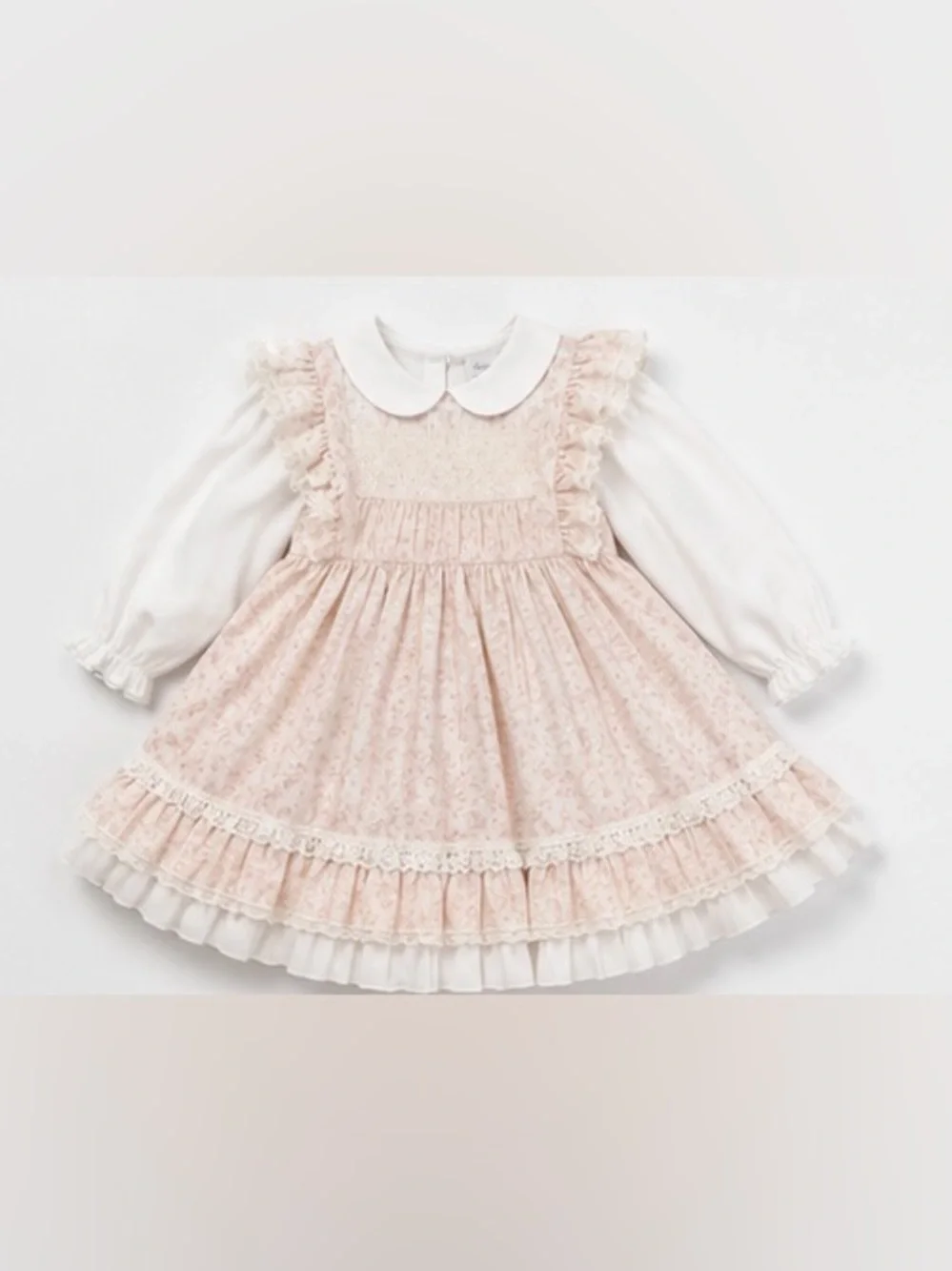 Classic Pink Floral Lace Trim Party Dress for Girls